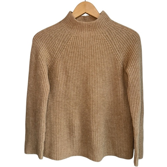 VINCE Wool & Cashmere Blend Shaker Rib Knit Mock Neck Sweater Camel Tan XS - Picture 2 of 10